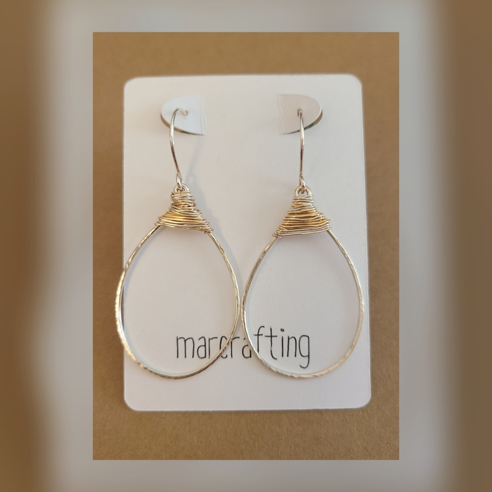Textured Handmade Teardrop Earring Silver with gold accent